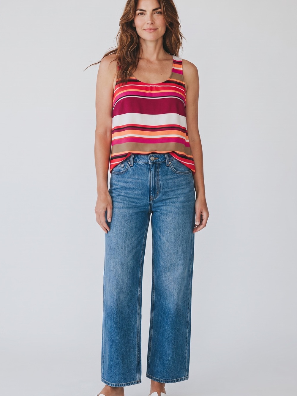 Mossimo Supply Co. Striped Scoop-Neck Camisole in Pink, Red, White, Tan